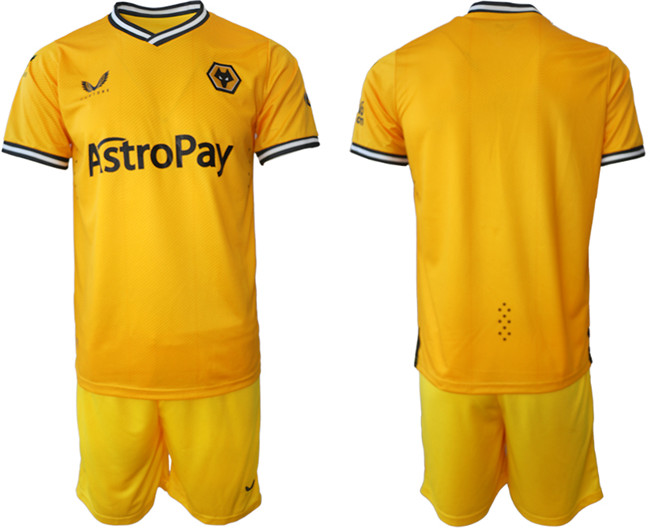 Men's Wolverhampton Wanderers Custom 2023/24 Gold Home Soccer Jersey Suit